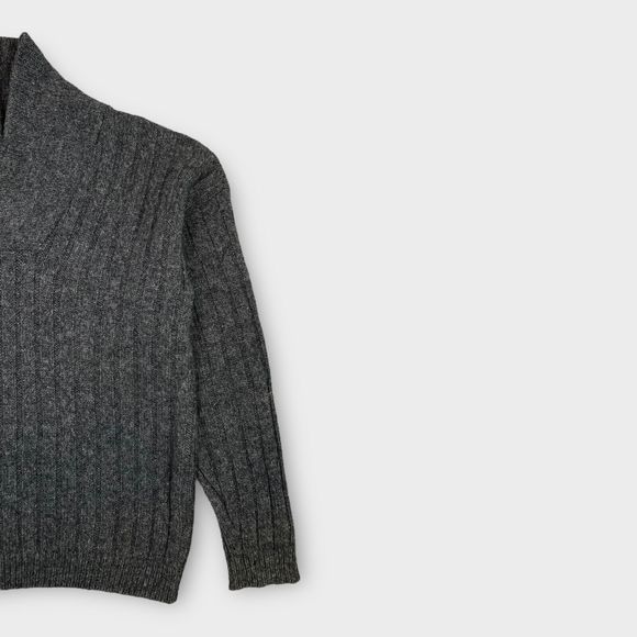 Woolrich Sweater Mens Large Wool Gray Made in USA Shawl Ribbed Nordic Fisherman - Picture 3 of 9